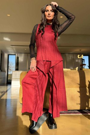 Presley Pleats Top & Pant Set Merlot /30=